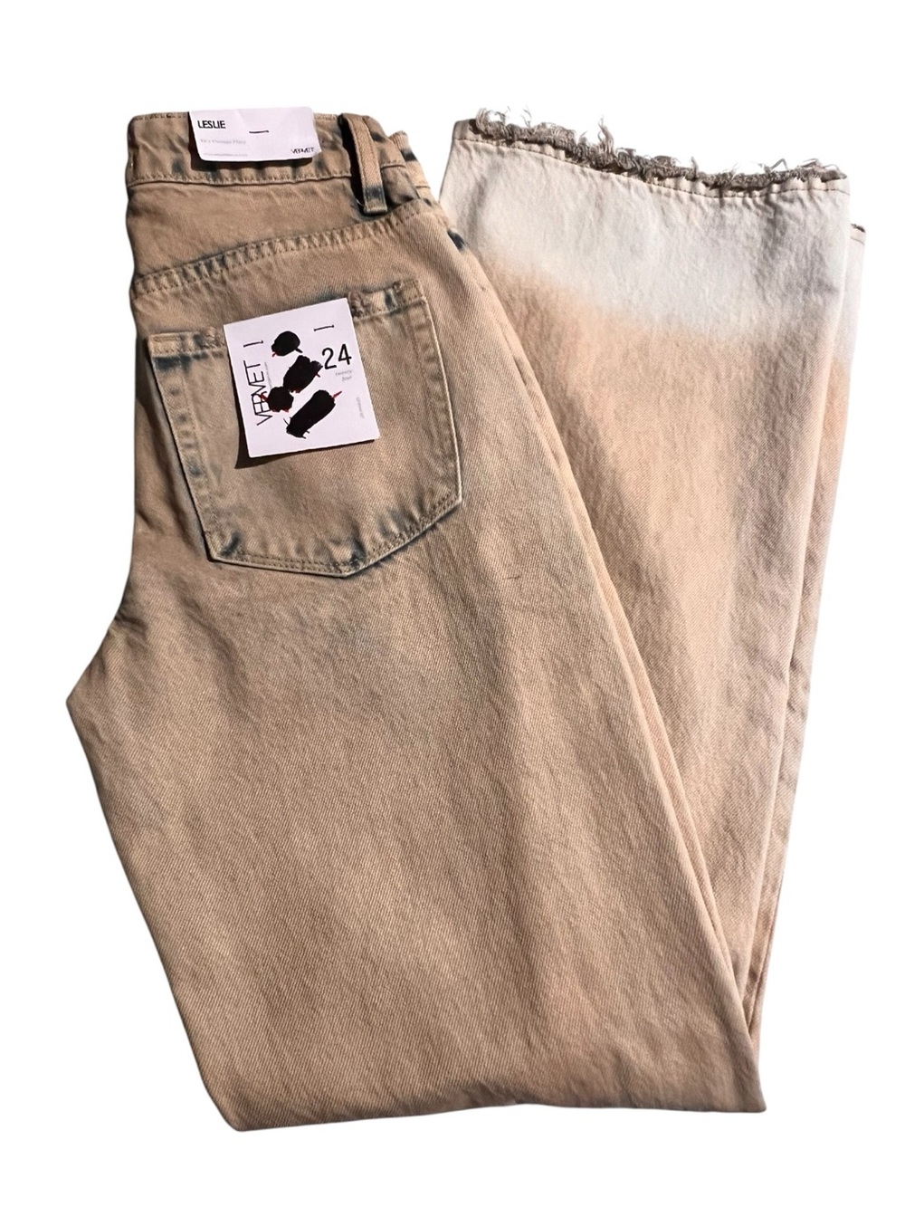 Vervet Leslie Jeans Womens 24 Tan 90s Vintage Flare Distressed Frayed Hem NWT